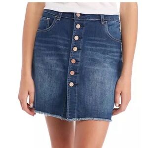 INDIGO REIN Button Front Frayed Hem Jean Skirt 3